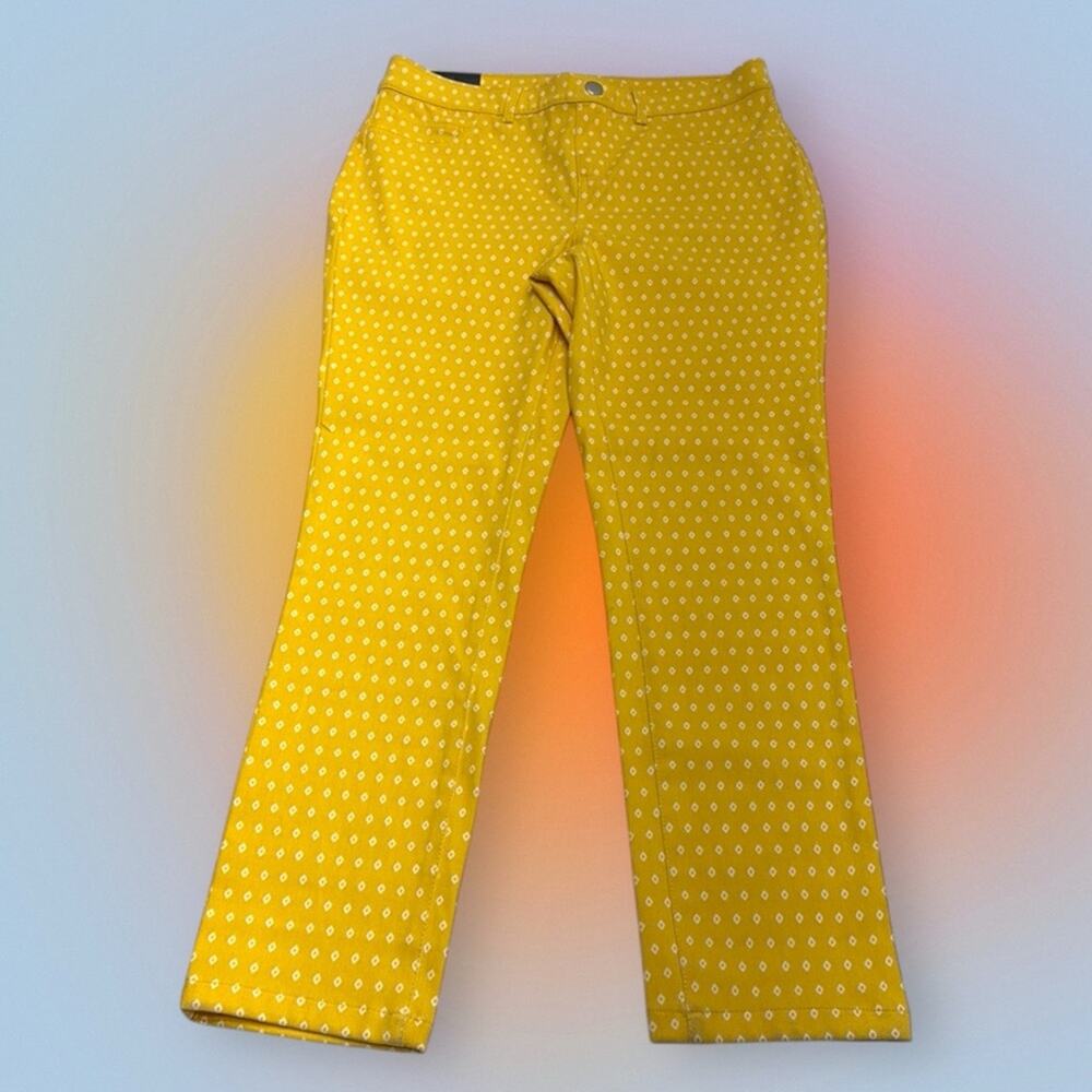 RAFAELLA Women’s 8 Bright Yellow Patterned Pull On Pants - Picture 2 of 4